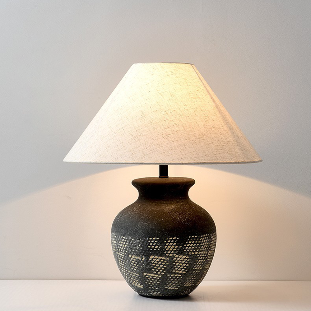Wabi-sabi Retro White Ceramic Table Lamp Living Room -Homwarmy