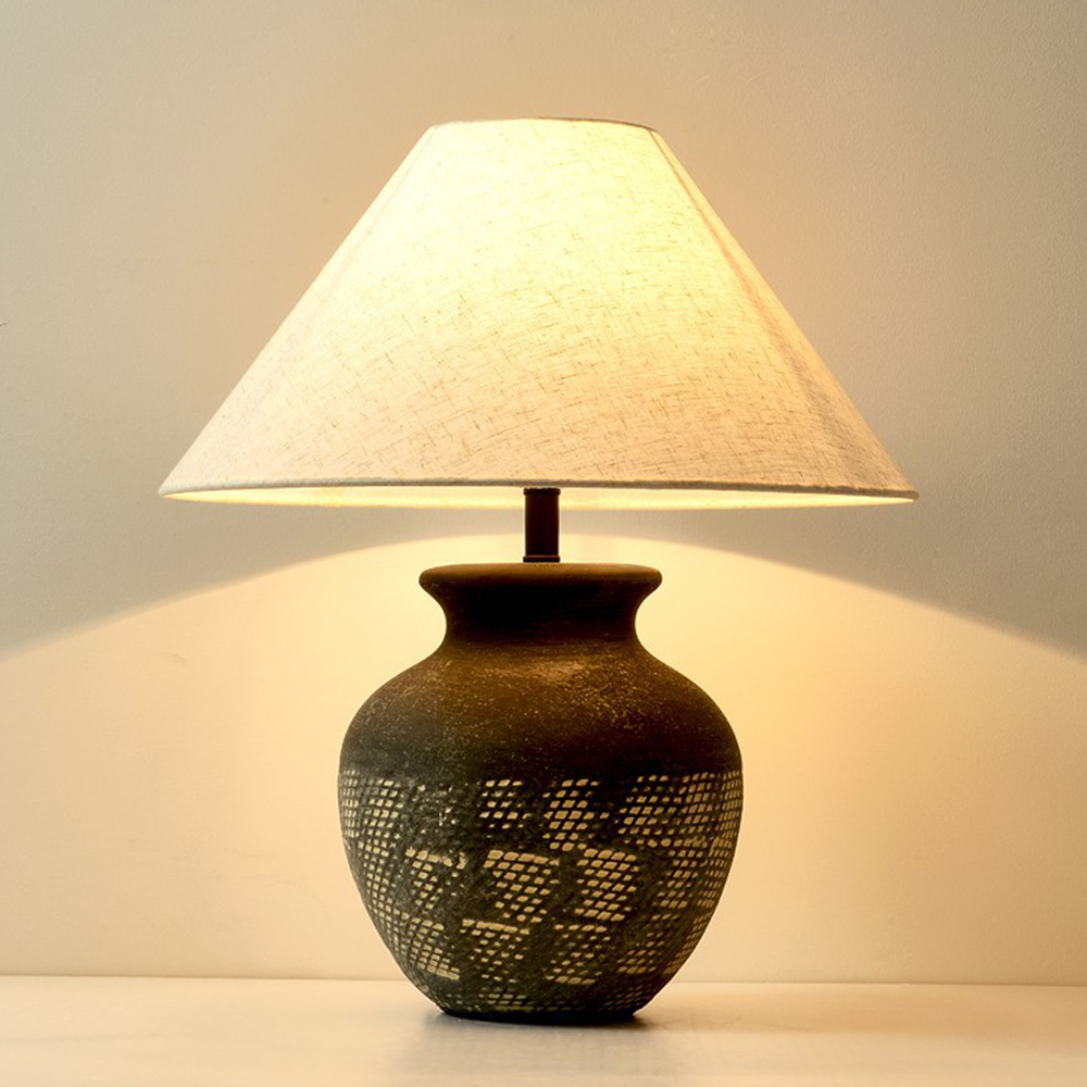 Wabi-sabi Retro White Ceramic Table Lamp Living Room -Homwarmy