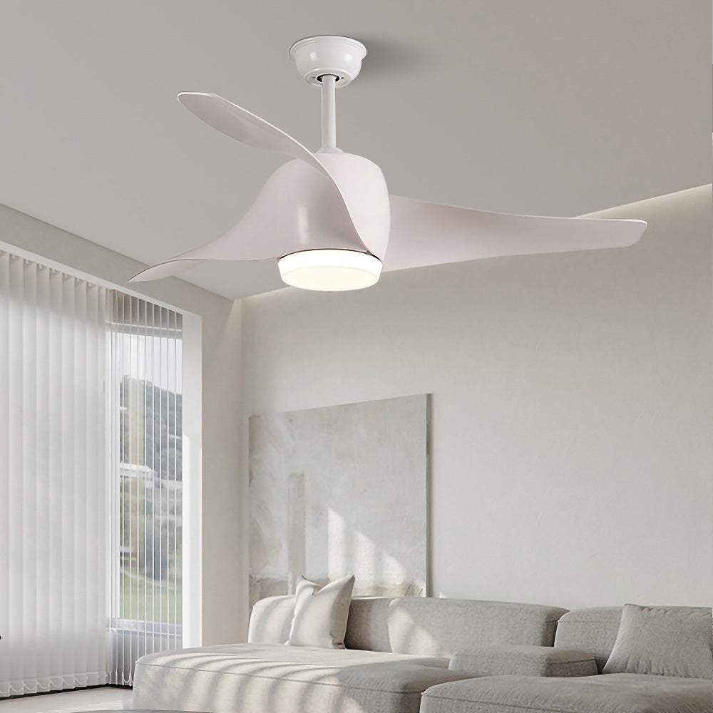 Natural Wooden Flush Ceiling Fan With LED Light