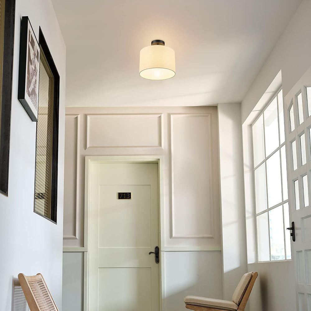 Minimalist Hardware Cloth Round Hallway Semi Flush Mounted Ceiling Light-homwarmy