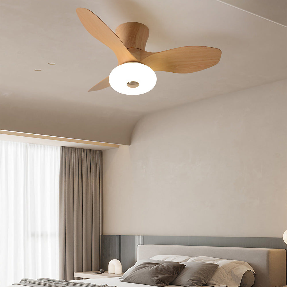 Natural Flush Mount Ceiling Fan With LED Light