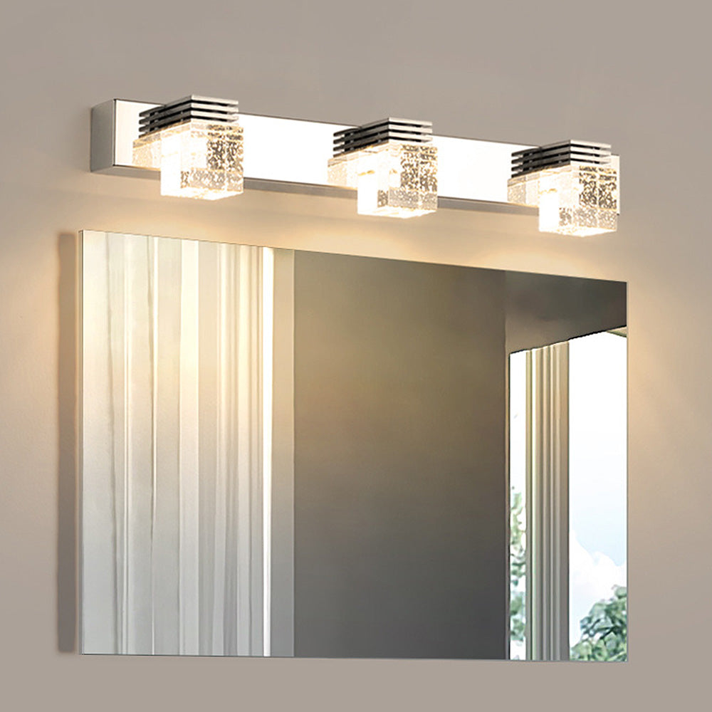 Crystal Block Silver Bathroom Vanity Wall Light -Homwarmy