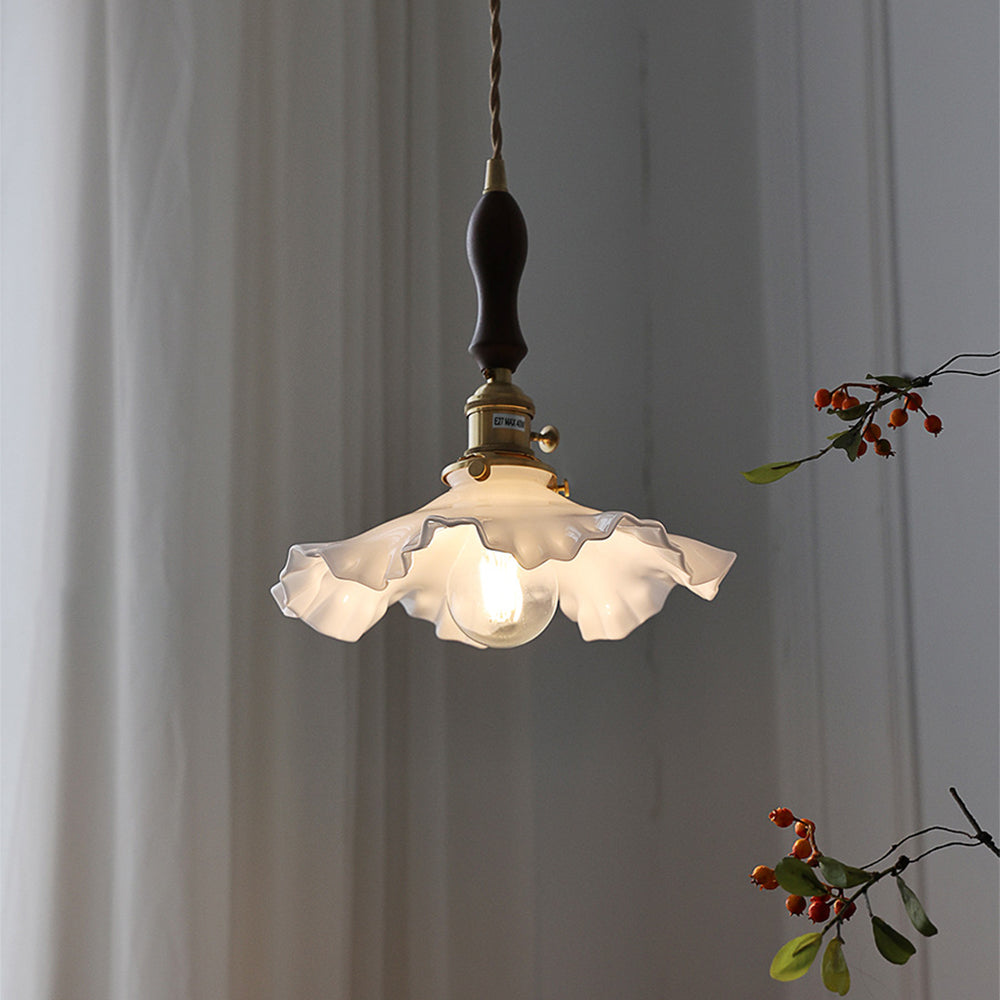 Nordic Kitchen Island Vintage Glass Pleated Pendant Lamp -Homwarmy