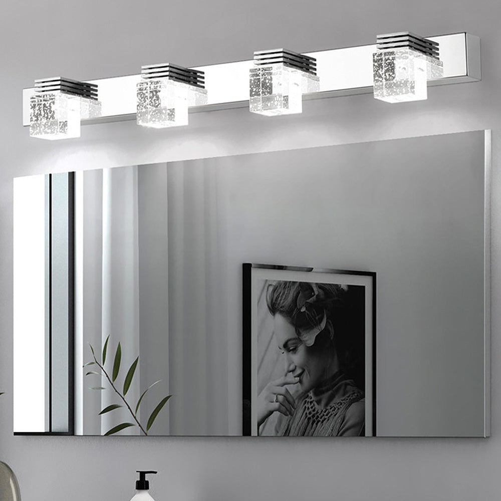 Crystal Block Silver Bathroom Vanity Wall Light -Homwarmy
