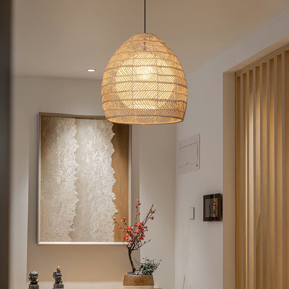 Rattan Basket Pendant Light Wicker Lampshade -Homwarmy