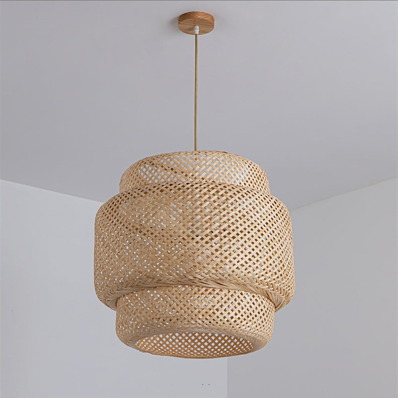 Handwoven Bamboo Pendant Light Boho Lighting Fixture -Homwarmy