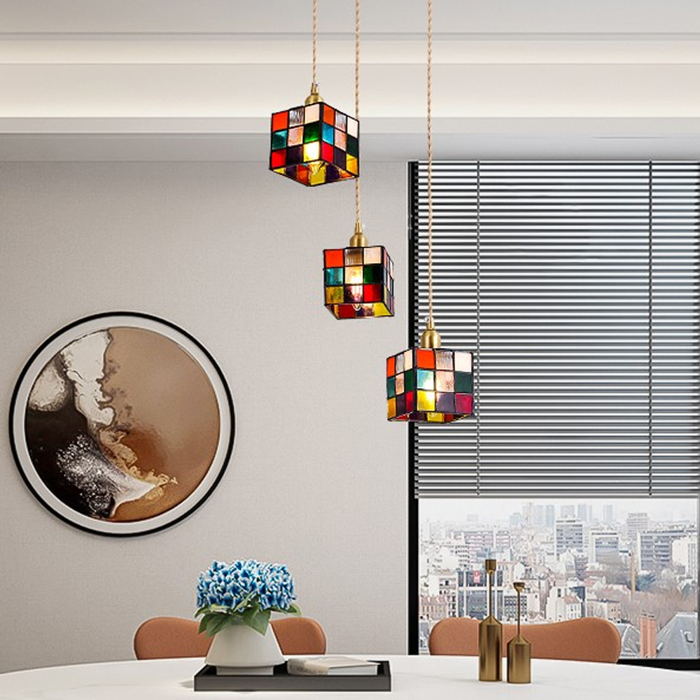 Nordic Creative Rubik’s Cube Small Glass Chandelier For Kitchen Island -Homwarmy