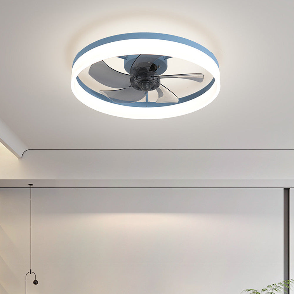 Contemporary Round Ceiling Fans with LED Lights Flush Mount