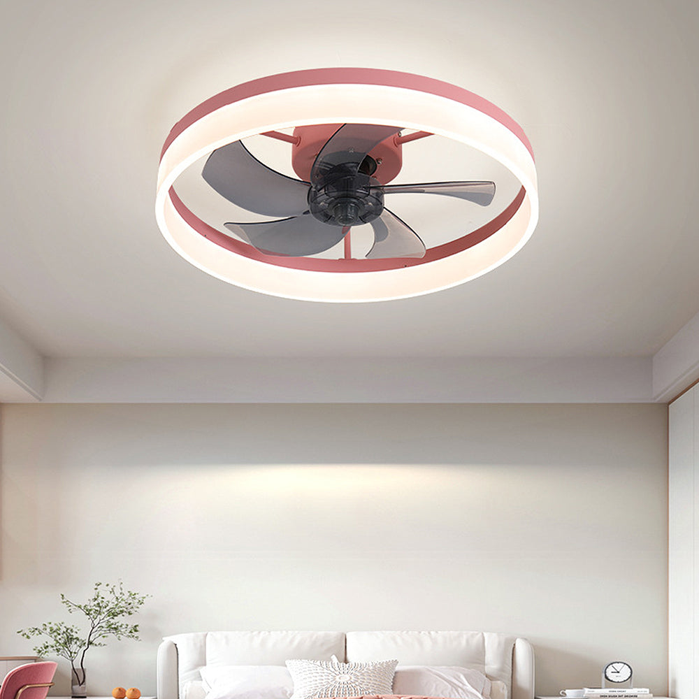 Contemporary Round Ceiling Fans with LED Lights Flush Mount