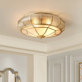 French Mid-Century Copper Glass Ceiling Light
