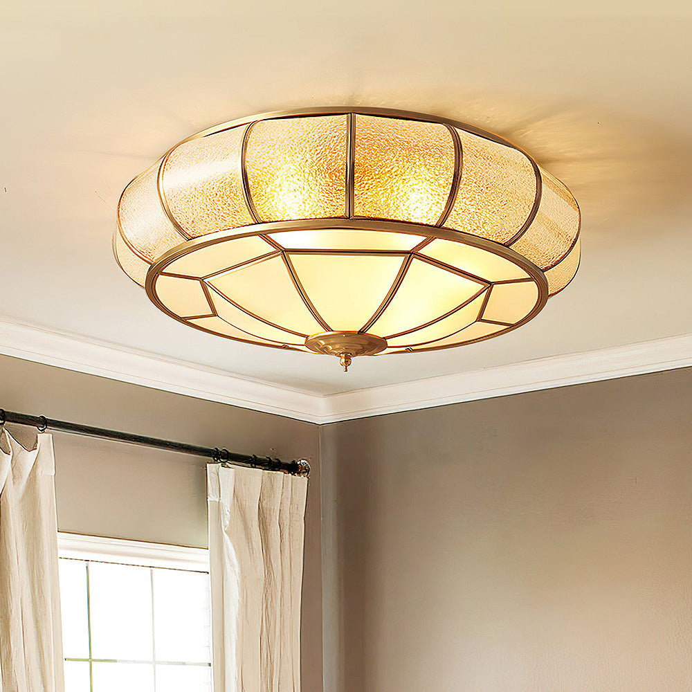 French Mid-Century Copper Glass Ceiling Light