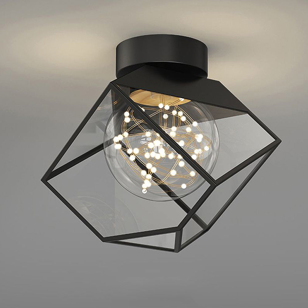 Modern Clear Iron Square Frame Ceiling Light