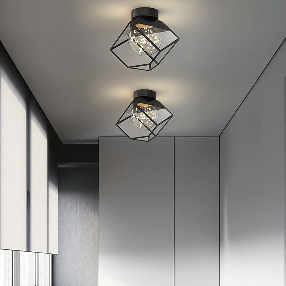 Modern Clear Iron Square Frame Ceiling Light