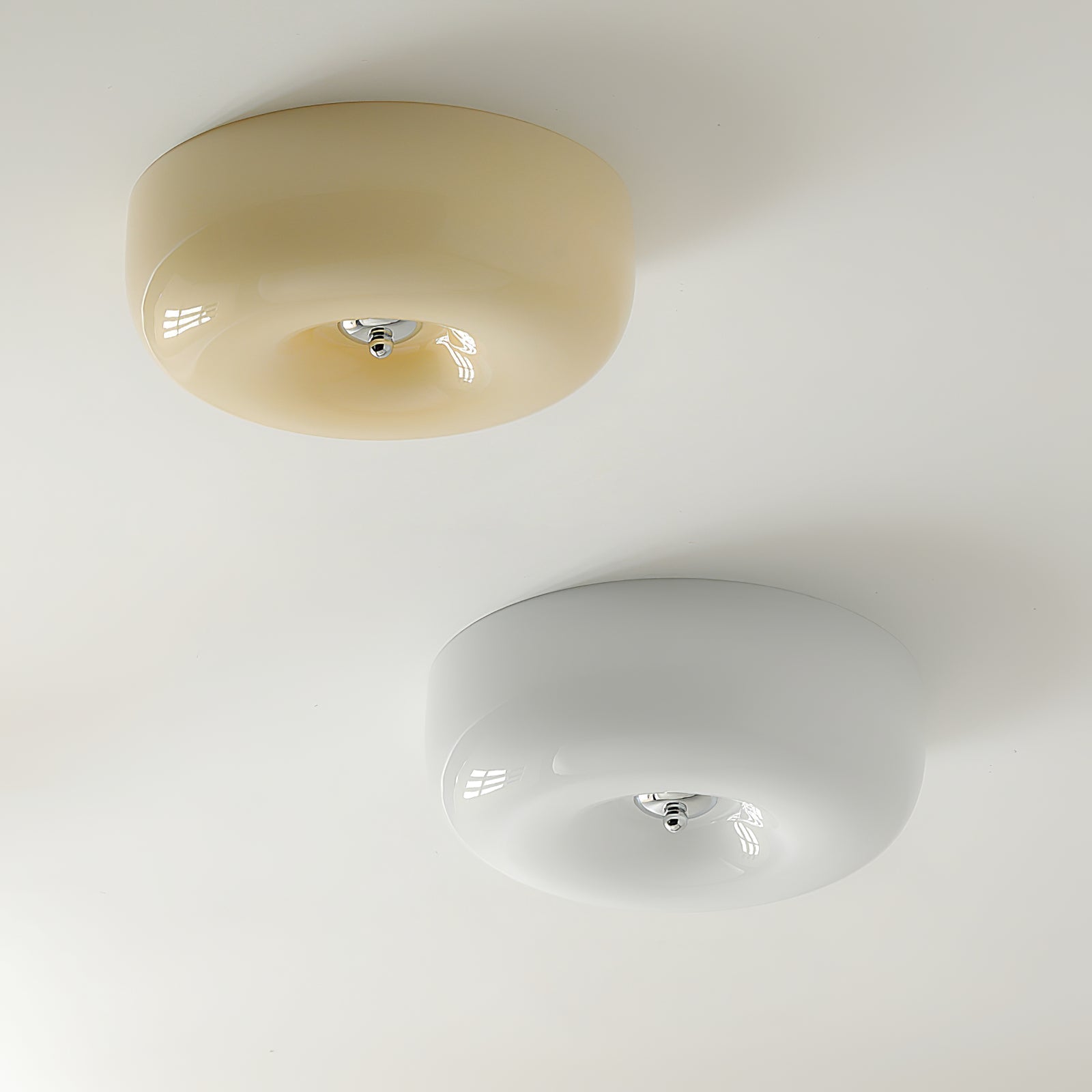 Cream Round Ceiling Lamp Bauhaus Milky Glass Lighting -Homwarmy