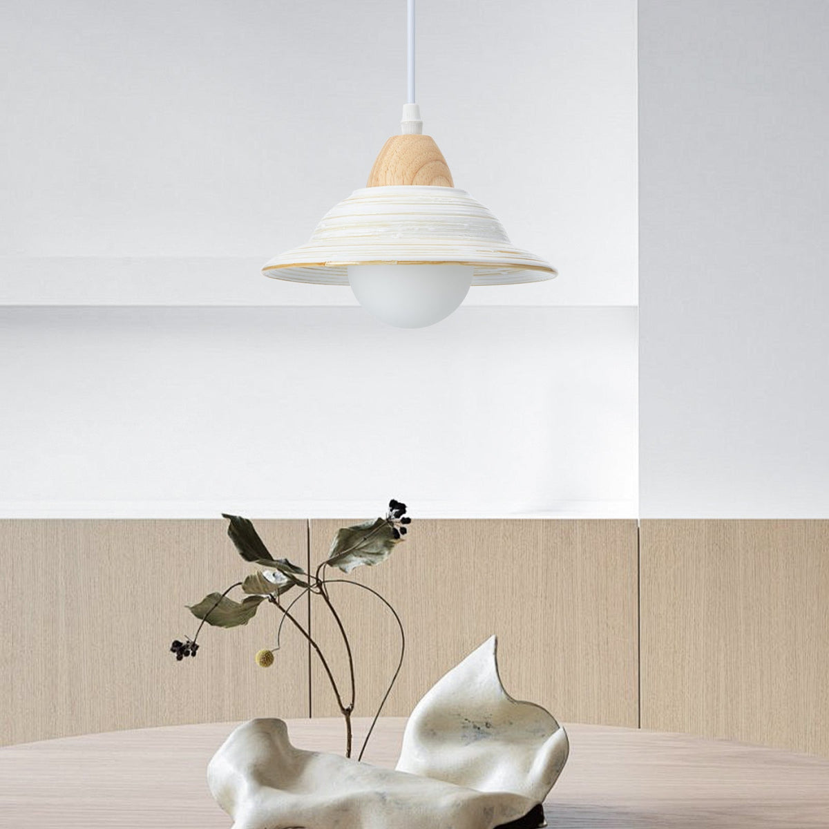 Simplified Hat Mini White Ceramic Pendant Light
