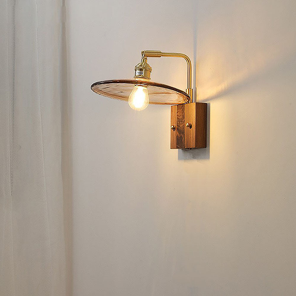 Vintage Brown Wood Clear Wall Light