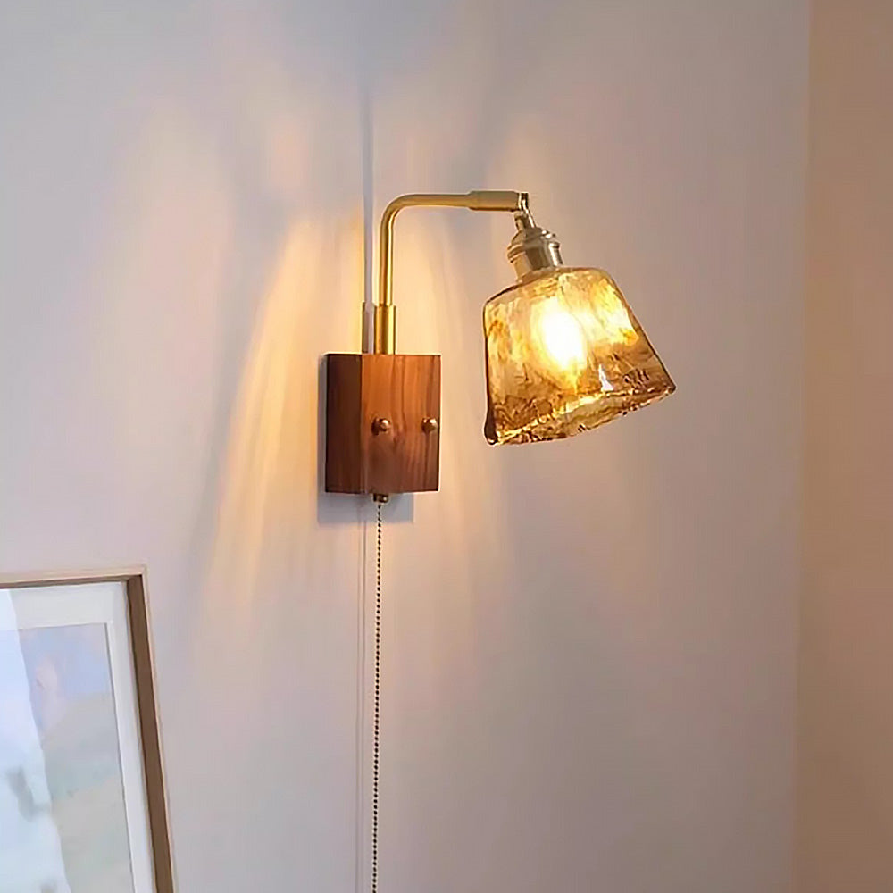 Vintage Brown Wood Clear Wall Light