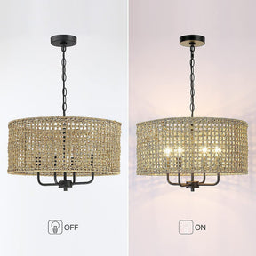 Wabi-Sabi Grid Woving Rattan Pendant Light