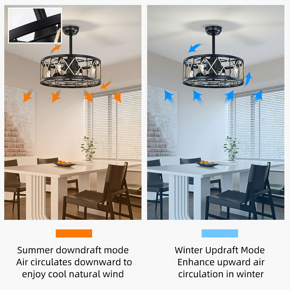 Industrial Semi Flush Living Room Ceiling Fan With Light And Remote -Homwarmy