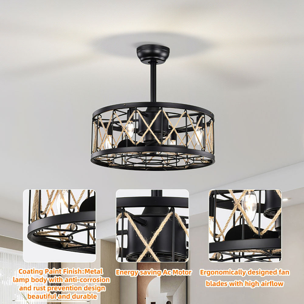 Industrial Semi Flush Living Room Ceiling Fan With Light And Remote -Homwarmy