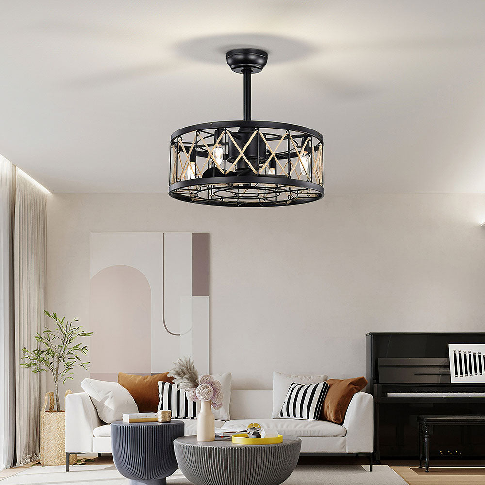 Industrial Semi Flush Living Room Ceiling Fan With Light And Remote -Homwarmy