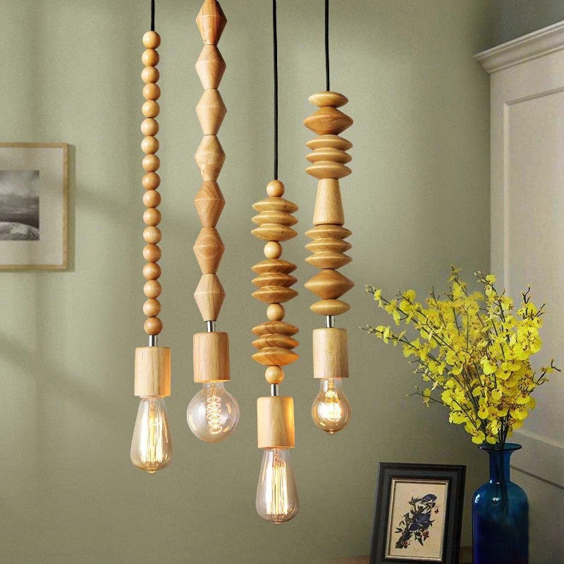 Wooden Beads String Hanging Pendant Lamp