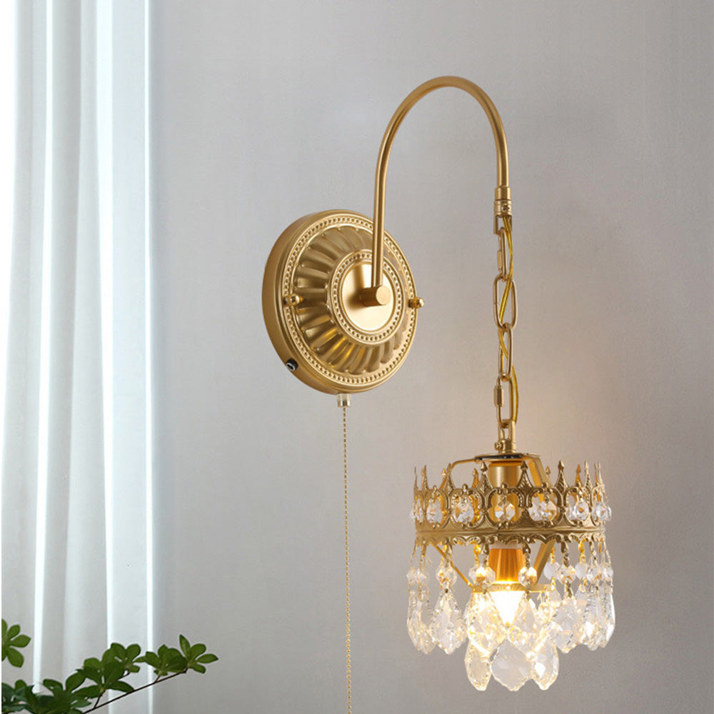 Retro Crystal Golden Crown Wall Light