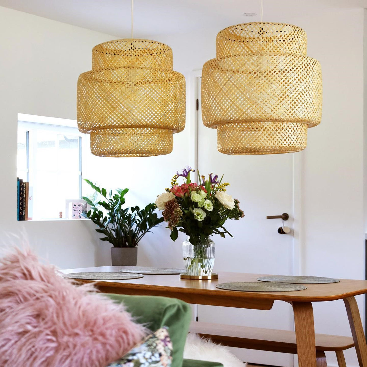 Handwoven Bamboo Pendant Light Boho Lighting Fixture -Homwarmy