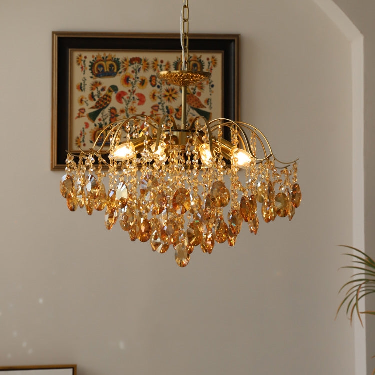 Sumptuous Crystal Chandelier Retro Romantic Amber Living Room Chandelier -Homwarmy