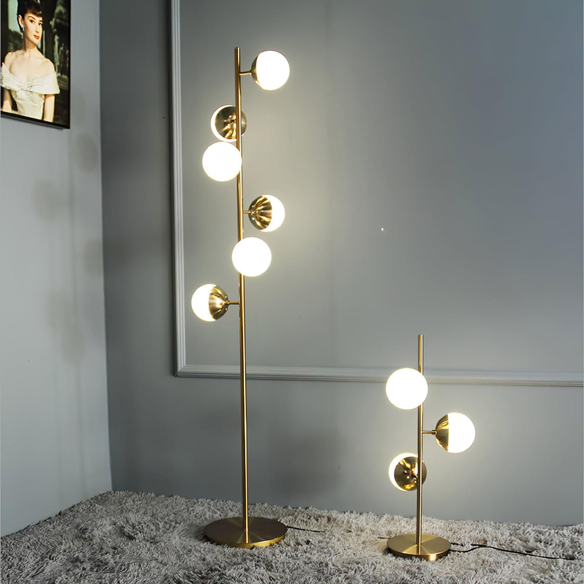 Gold Metal Glass Globe LED Tree Floor Lamp -Homwarmy