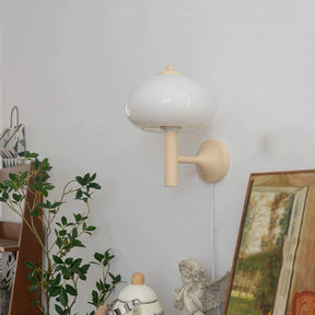 Cute Cream Mushroom Glass Wall Light For Bedroom -Homwarmy