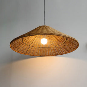 Woven Rattan Pendant Light Wicker Cone Lamp Shade -Homwarmy