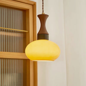Retro Wooden Yellow Dome Kitchen Island Hanging Light -Homdiy