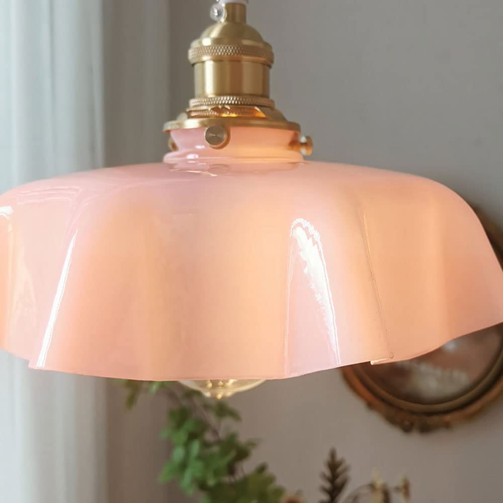 Vintage French Frilly Opaque Glass Pendant Light with ruffled draped shape -Homwarmy