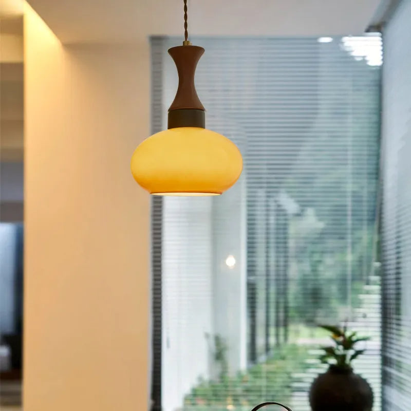 Medieval Elegance Yellow Wooden Pendant Lamp - Main Image